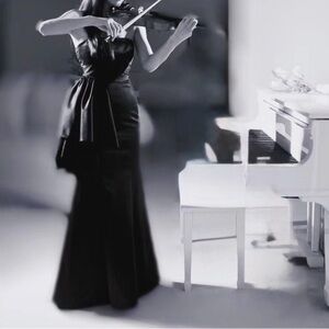 A.B.S Collection Designer Piece Strapless Black Satin Gown Asymmetrical, Size 0